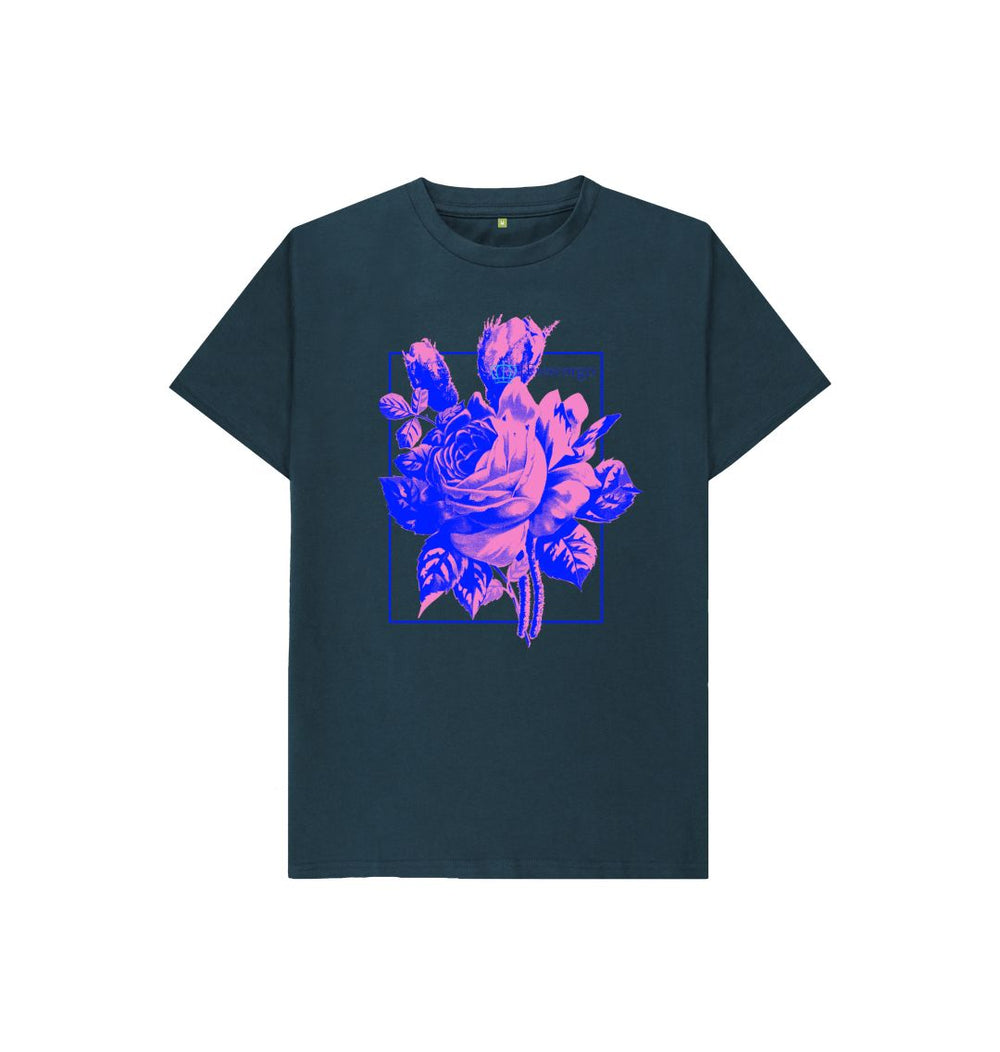 Denim Blue Kid\u2019s Retro Flower T- Shirt