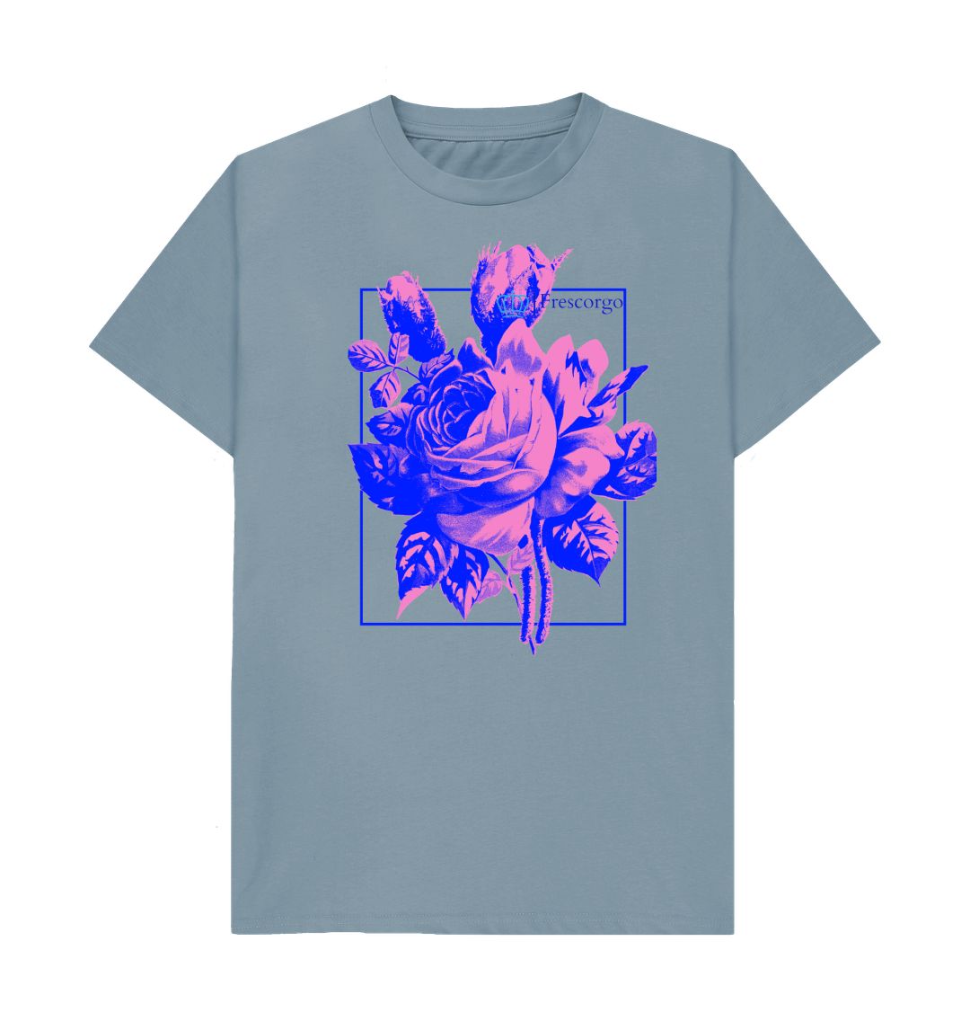 Stone Blue Men\u2019s Retro Flower T- Shirt