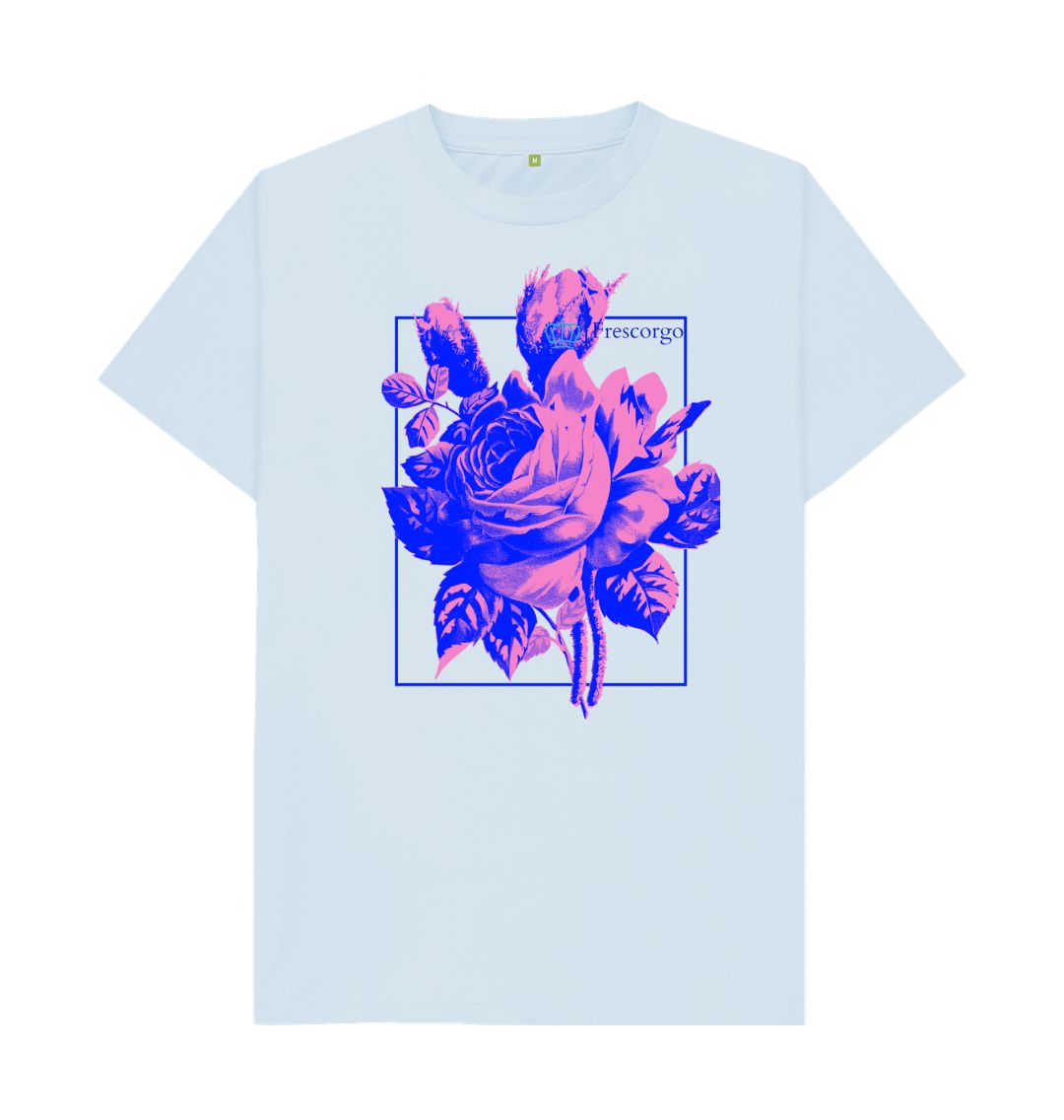 Sky Blue Men\u2019s Retro Flower T- Shirt