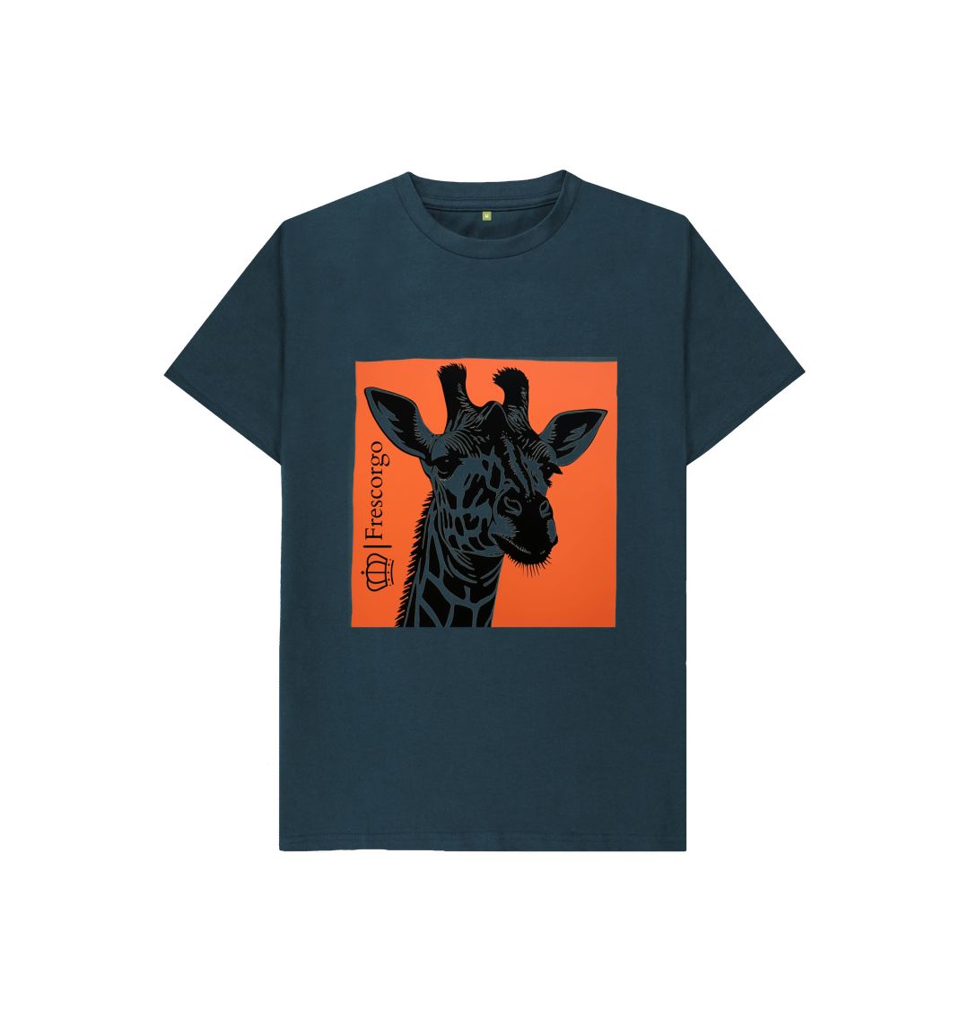 Denim Blue Kid\u2019s Organic Cotton Retro Giraffe tee