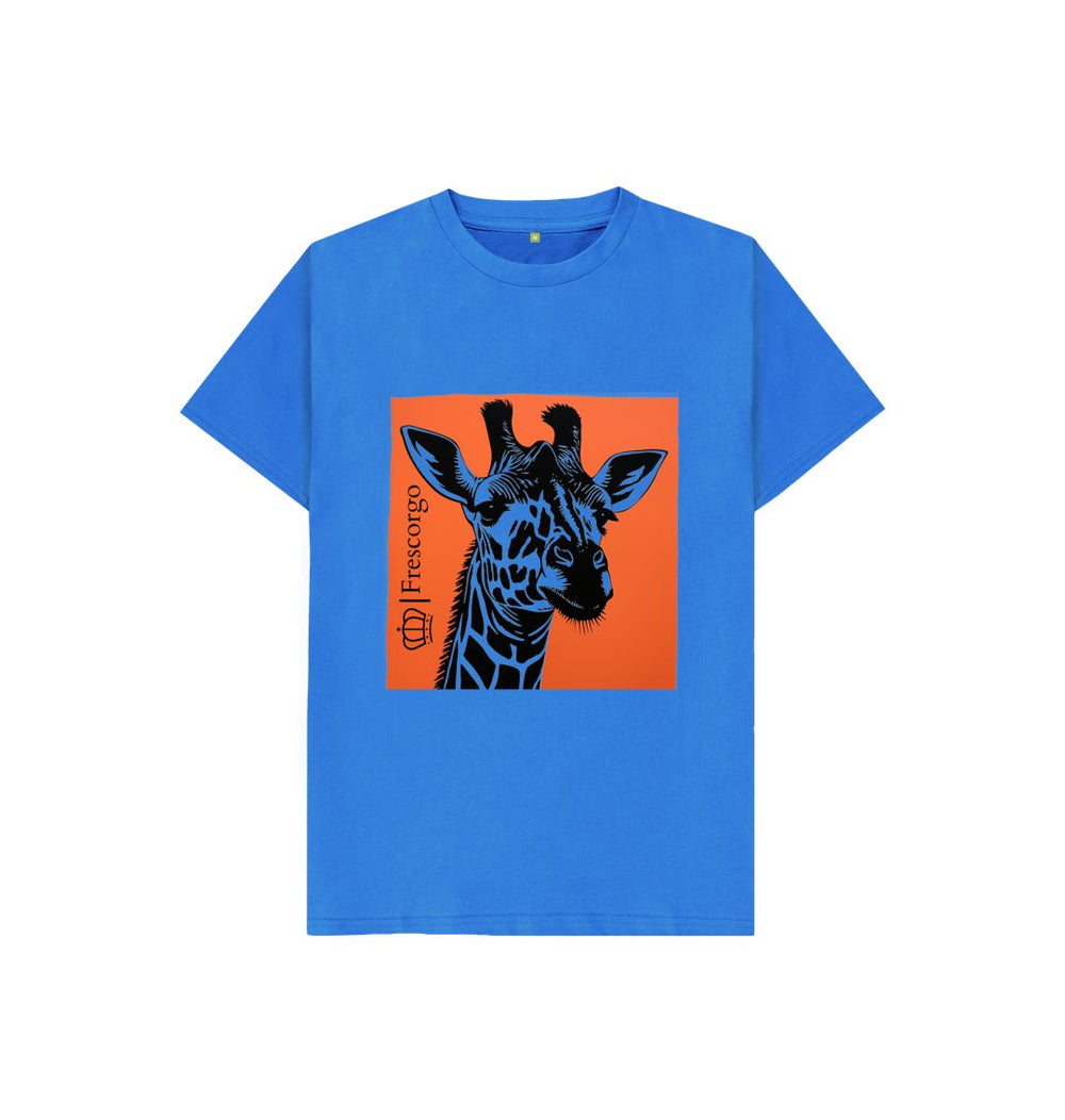 Bright Blue Kid\u2019s Organic Cotton Retro Giraffe tee