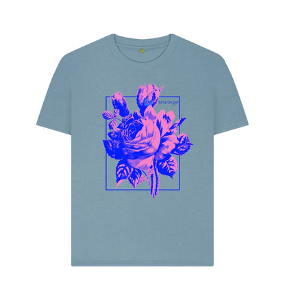 Stone Blue Women\u2019s Retro Flower T- Shirt