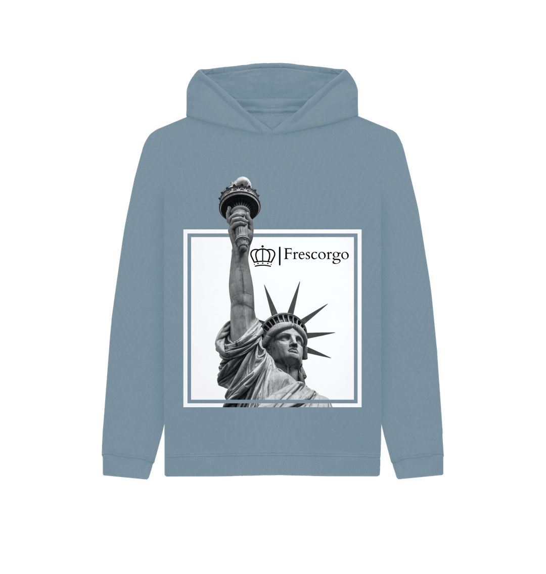 Stone Blue Youth Organic Cotton Statue Of Liberty Hoodie