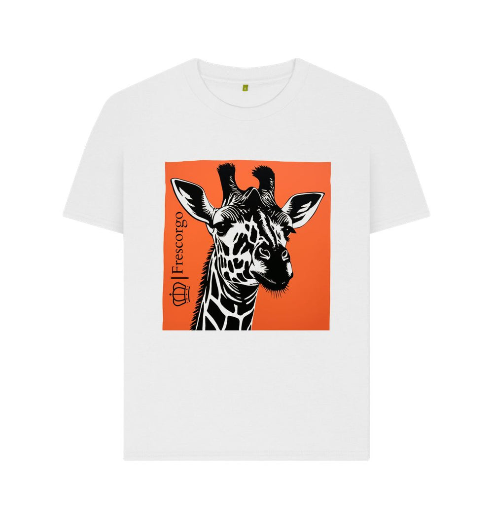 White Women\u2019s Organic Cotton Retro Giraffe tee